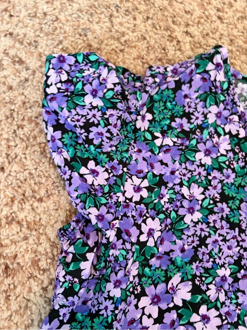 Crewcuts Purple Floral Ruffle-Sleeve Tiered Dress